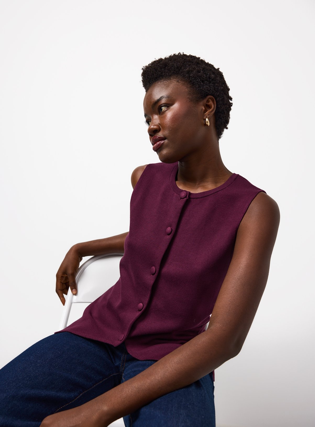 Burgundy Compact Knit Sleeveless Vest 8 - Image 1 thumbnail
